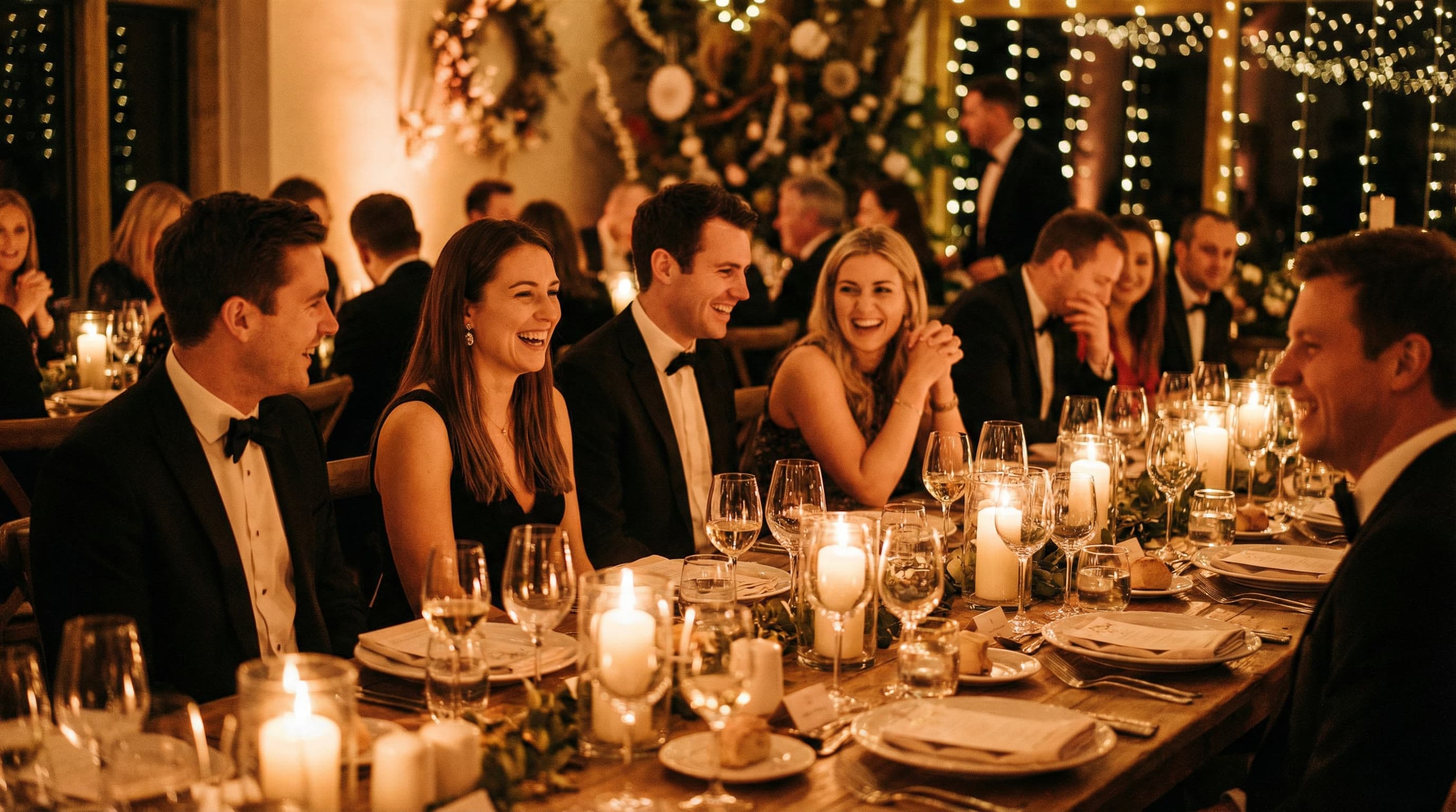 Gæster griner og hygger sig til fest